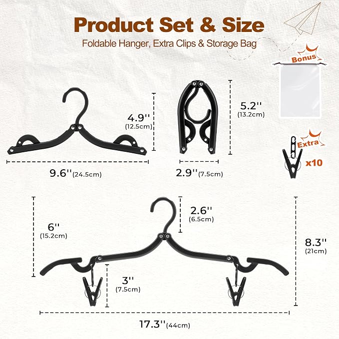 HOUSE DAY Foldable Travel Hangers 20 Pack w/10 Clips, Cruise Essentials 2025 - Image 7