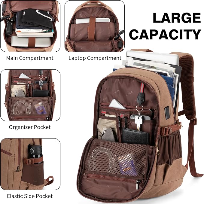 Tzowla Vintage Canvas Laptop Backpack - Image 2