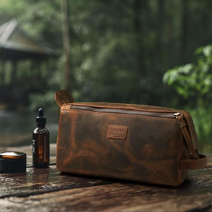 LEATHER VILLAGE Premium Leather Travel Toiletry Bag - Image 8
