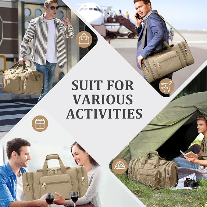 Gonex Canvas Duffle Bag for Travel 50L Expandable Duffel Weekend Overnight Bag - Image 7