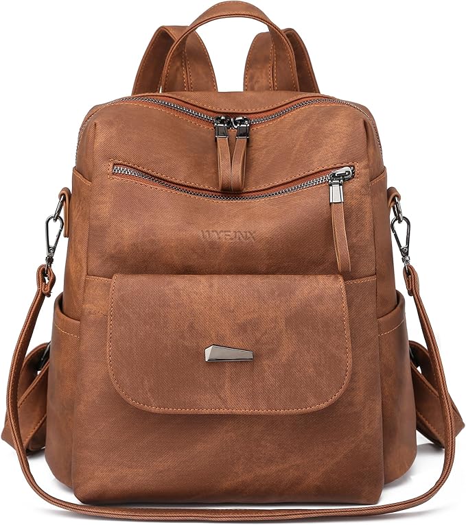 PU Leather Backpack Purse for Women Fashion Multipurpose Design Handbag Ladies by WYFJNX