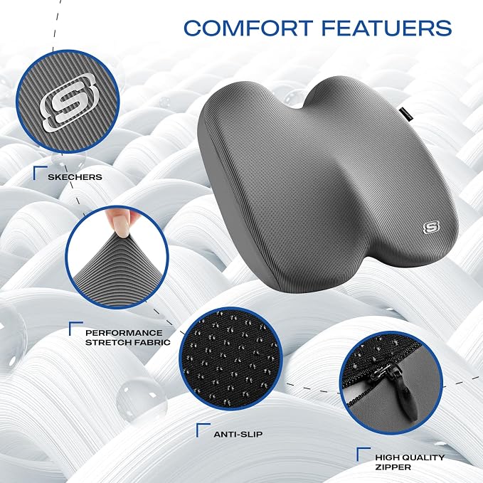 Skechers Memory Foam Seat Cushion, Ribbed Fabric Office Chair Cushion - Image 3
