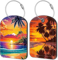Sunset Beach and Palm Tree Leather Luggage Tag by Unknown