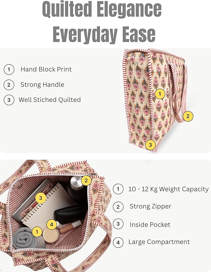 Cotton Quilted Tote Bag for Women – Large Beach & Travel Tote - Image 2