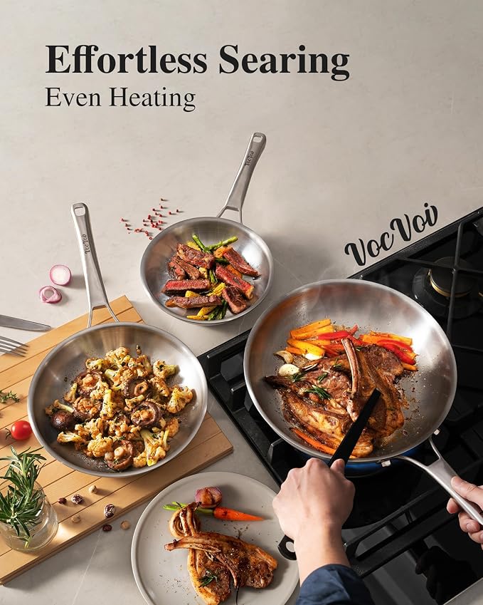 Stainless Steel Cookware Set, Tir-Ply Pots and Pans Set, PFOA Free, Frying Pans - Image 3