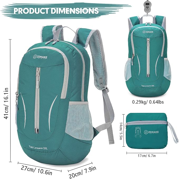 ZOMAKE Ultra Lightweight Packable Backpack 25L, Foldable Hiking Backpacks Water - Image 2