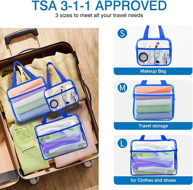 XEWEA Clear Travel Toiletry Bags, 3 Pack TSA Approved Transparent Makeup Bag - Image 5