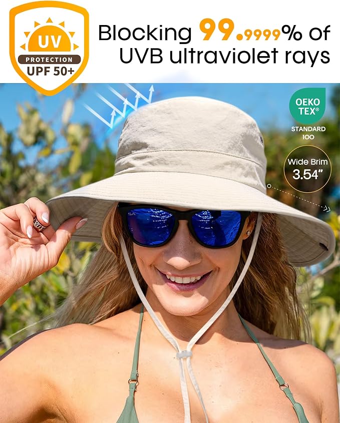 FURTALK Sun Hats for Women Ponytail UPF 50+ Beach Summer Hat Wide Brim Packable - Image 2