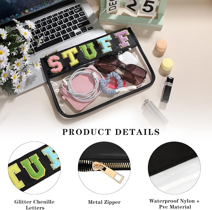 DYSHAYEN Chenille Letter Clear Zipper Pouch - Image 3