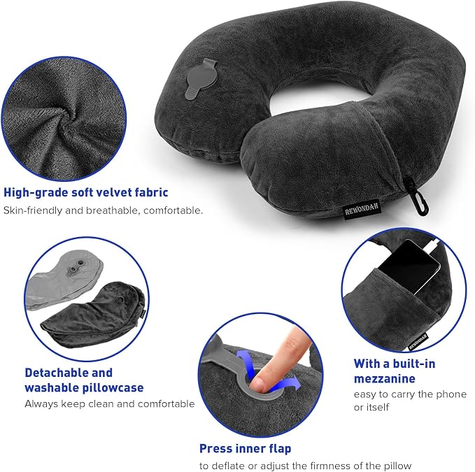 Rewondah Inflatable Travel Pillow, Inflatable Neck Pillow - Image 4