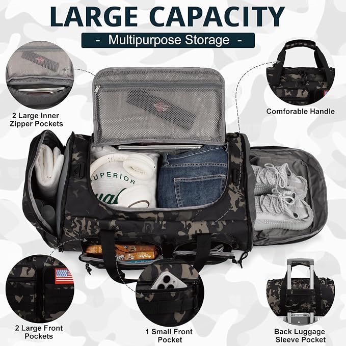 Tactical Gym Bag for Men，50L Large 3 in 1 Sports Duffle Bag - Image 3
