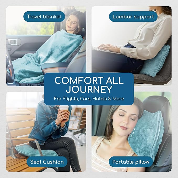 Resty 65"x40" Traveling Airplane Blanket, Baby Blue – Lightweight, Velvety Soft - Image 5