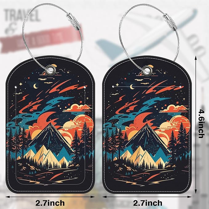 2 PCS Leather Luggage Tags for Suitcase Colorful Bright Mountain Travel Luggage - Image 2