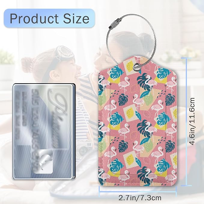 Pink Flamingo Luggage Tags, 2 Pack Tropical Palm Leaves Luggage Tag, Leather - Image 2