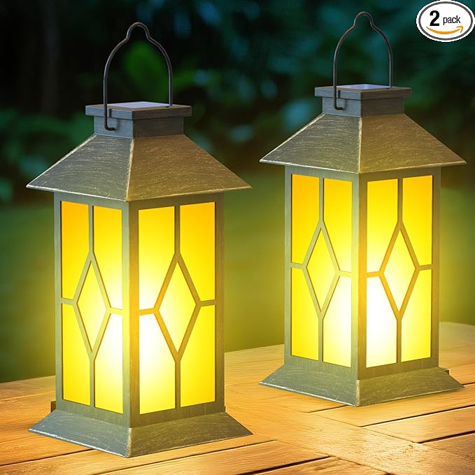 2Pack Patina 13" Metal & Glass Solar Lantern by anyperfect