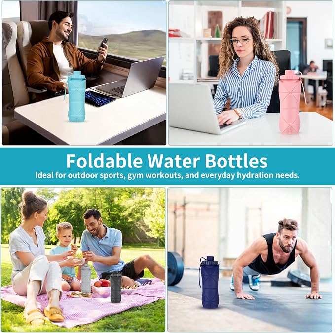 Silicone Collapsible Water Bottles, Lightweight Reusable Leakproof - Image 2