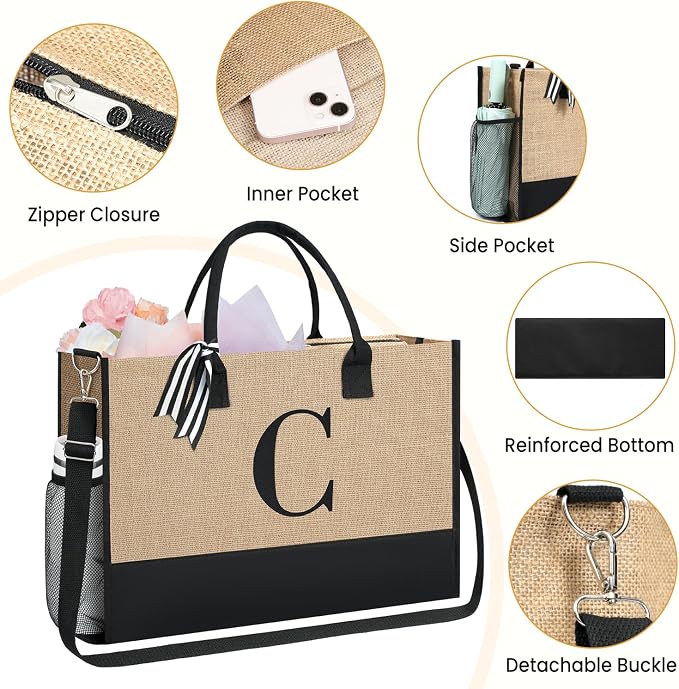 BAGAIL Initial Tote Bag, Personalized Birthday Gifts - Image 6