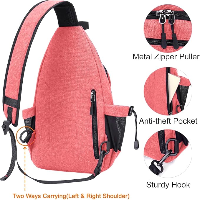 MOSISO Sling Backpack, Canvas Crossbody Hiking Daypack Bag - Image 5
