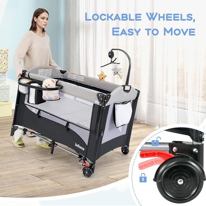 INFANS Pack and Play, 5 in 1 Baby Bedside Sleeper - Image 6