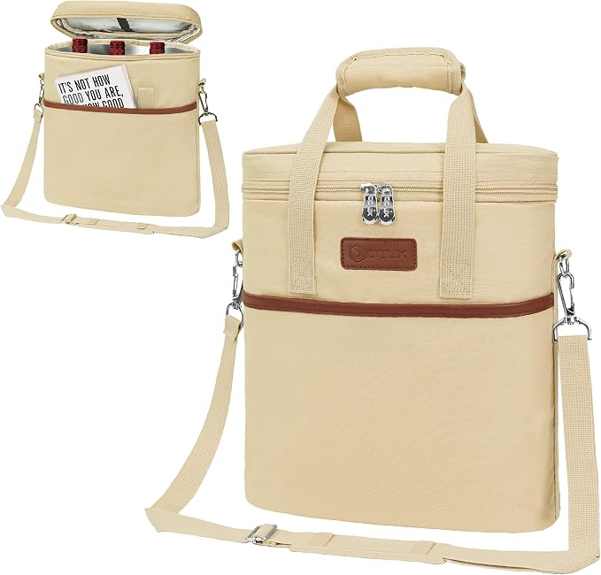OPUX 3 Bottle Wine Carrier Tote, Insulated Leakproof Wine Cooler Bag, Wine - Image 8