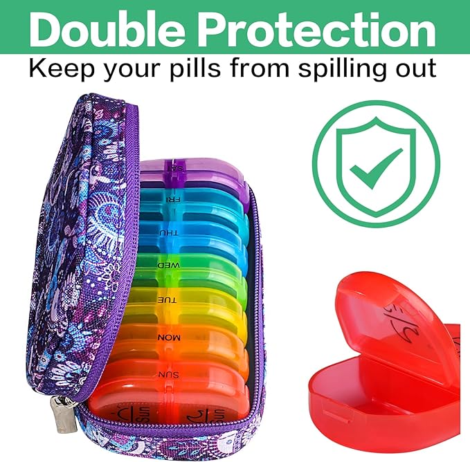 Serfeymi Weekly Travel Pill Organizer 2 Times A Day AM PM Rainbow Pill Box 7 Day - Image 5