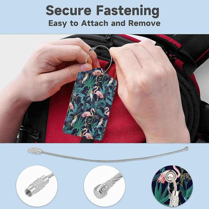 2 Pack Luggage Tag for Suitcase, Flamingo Parrots Leather Suitcase Tags - Image 3