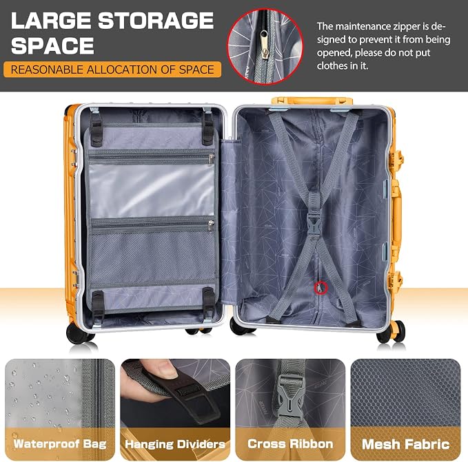 AnyZip Luggage Aluminium Frame Suitcase PC ABS Hard Shell TSA Lock No Zipper - Image 5
