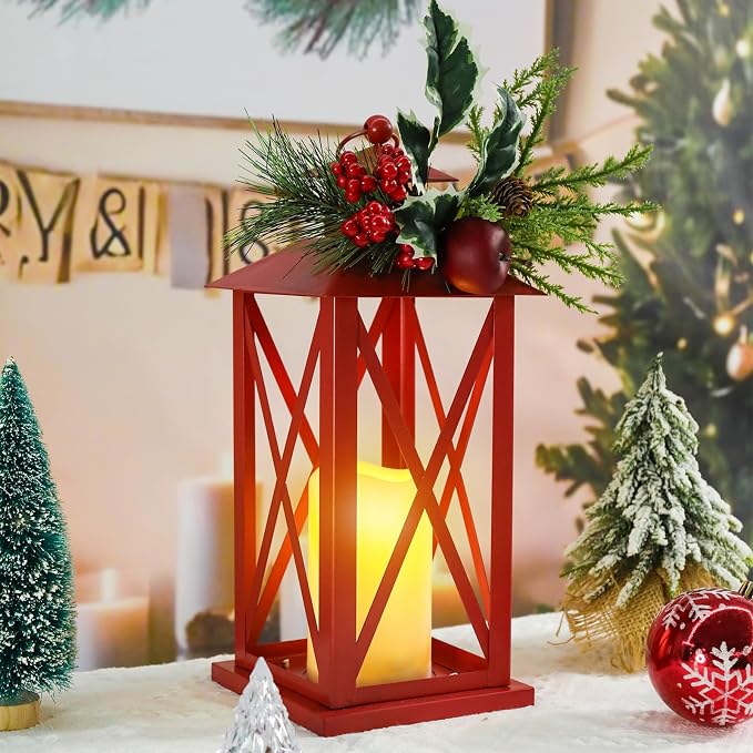Christmas Decorative Lanterns 2 Pack Outdoor Lantern 13.5" Waterproof Battery - Image 6