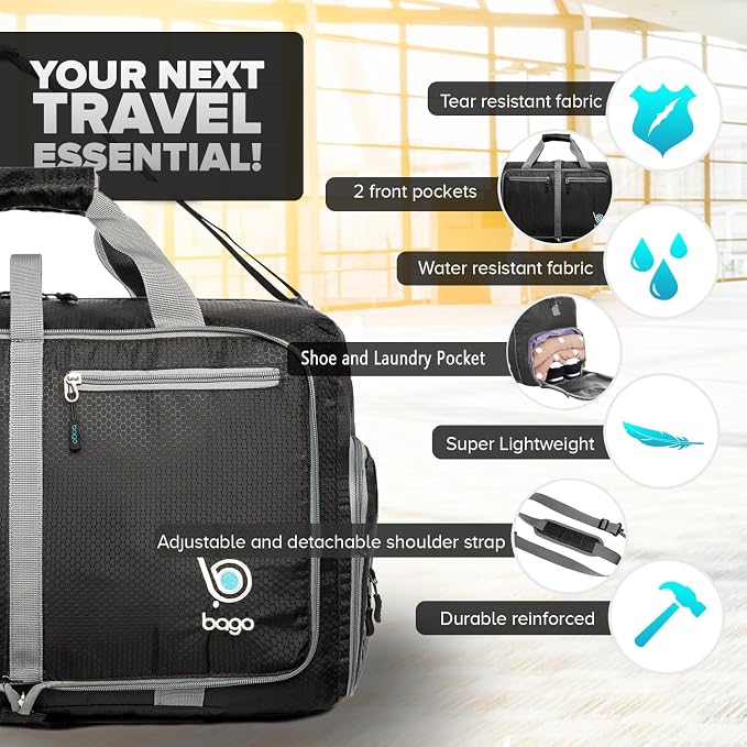 Bago Foldable Duffel Bags for Traveling Women & Men - 40L Sports Packable - Image 3