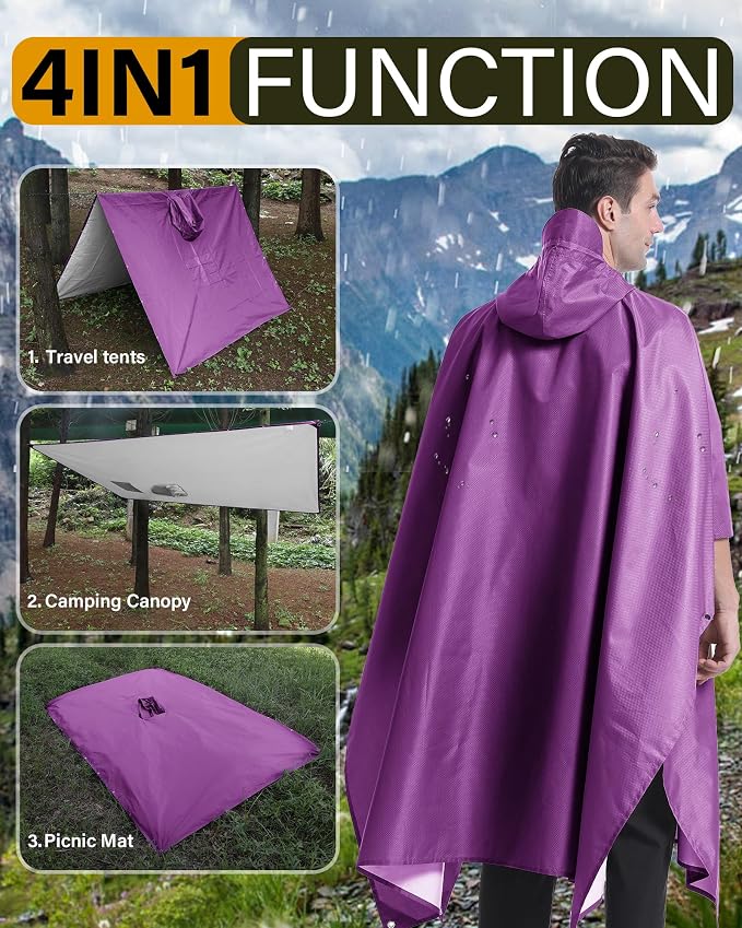 iCreek Hooded Rain Poncho with Pocket Waterproof Lightweight Unisex Raincoat - Image 3