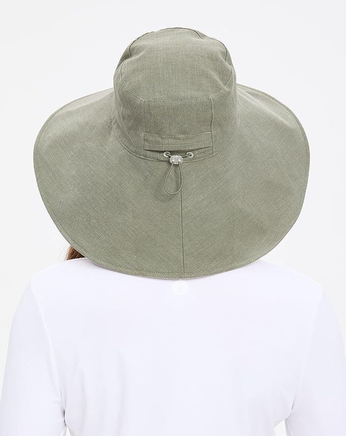 Solbari Women’s Ultra-Wide Cotton Linen Sun Hat UPF 50+, Adjustable - Image 5
