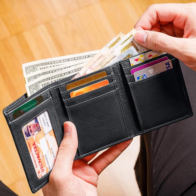 ID Stronghold Men's Leather Trifold Wallet - Image 7