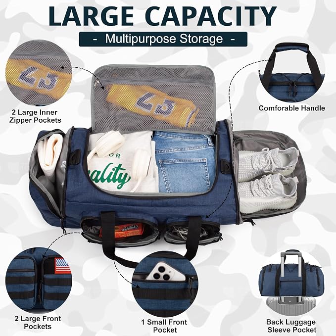 Tactical Gym Bag for Men，50L Large 3 in 1 Sports Duffle Bag - Image 3
