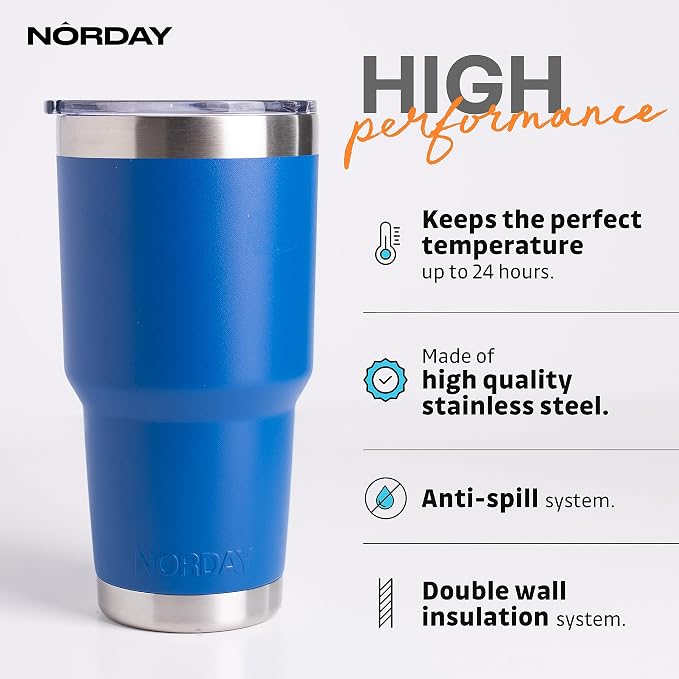 NORDAY | Tumbler with Lid - 30oz - Blue Insulated Tumbler - Stainless Steel - Image 2
