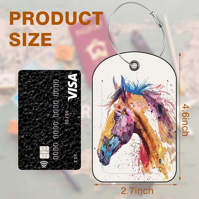 2 PCS Leather Luggage Tags for Suitcase Watercolor Horse Travel Luggage Tag - Image 2