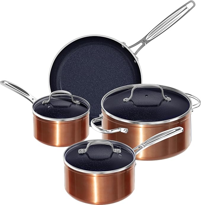 Nuwave 7pc Cookware Set Healthy Duralon Blue Ceramic Nonstick Coated, Diamond by NuWave