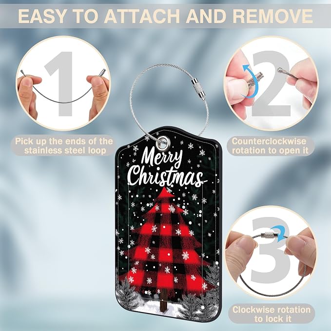 2 Pcs Red and Black Checkered Christmas Tree Luggage Tags - Image 4
