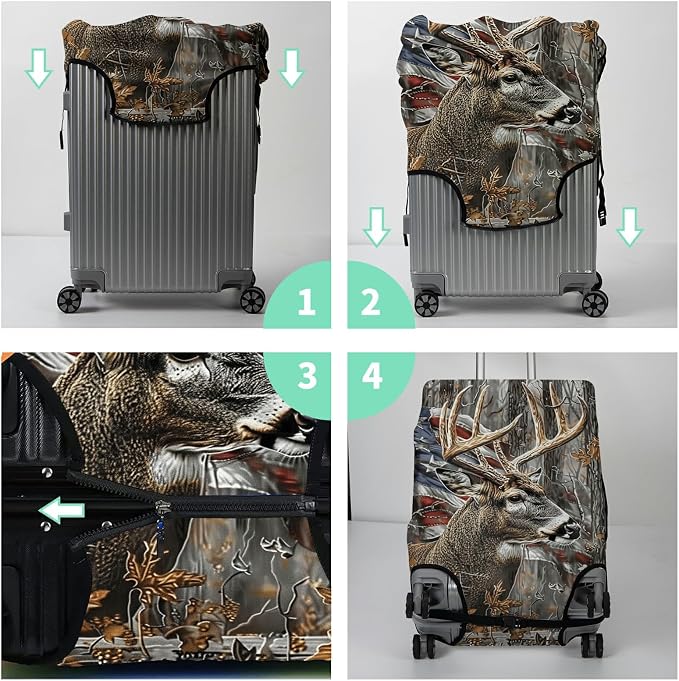 Luggage Cover + Tag, Camo Deer Flag Travel Suitcase Protector - Image 7