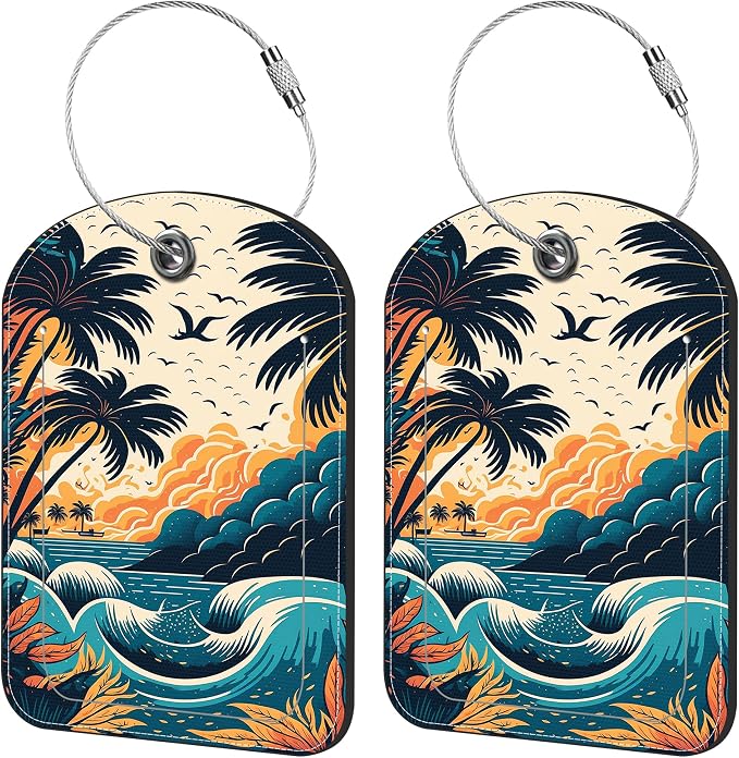 2 Pack Cute Luggage Tag for Suitcases Summer Beach Leather Luggage Tags by iapodiad