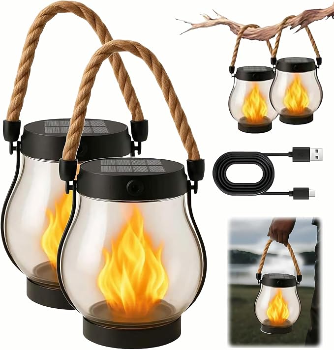 Kaliqo Solar Lantern Outdoor Lights Solar Lantern Waterproof Flickering Flame by Unknown