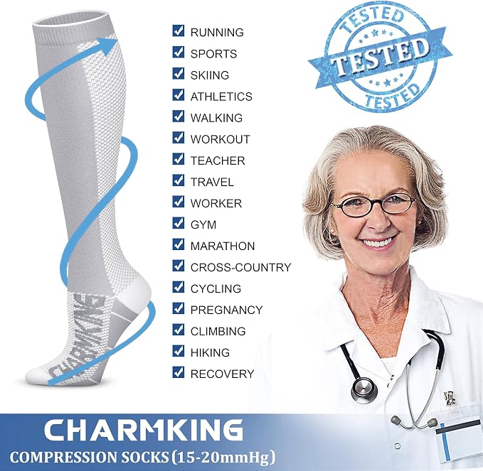 CHARMKING Compression Socks for Women & Men Circulation 15-20 mmHg is Best - Image 6