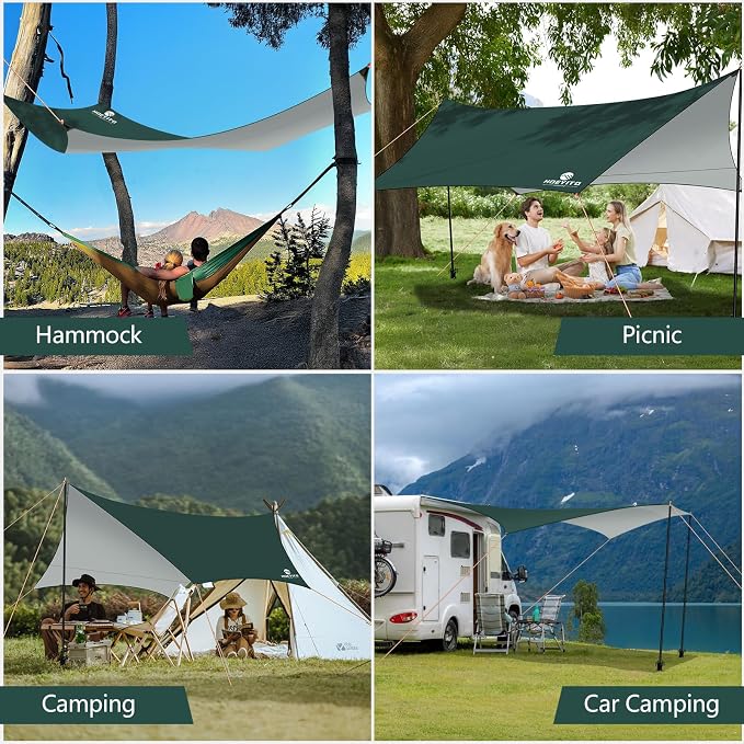 Camping Tarp with Poles & Retainer, 15x12.5FT Large Waterproof 210D Oxford - Image 6