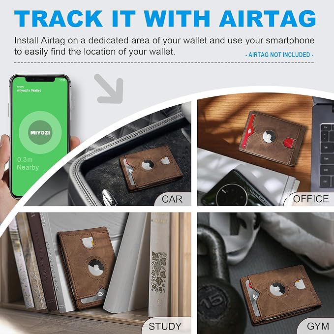 Airtag Wallet for Men, with Cash Pocket 2 ID Window 13 Cards, Slim Leather - Image 3