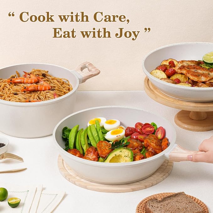 12 Pcs Pots and Pans Set, Nonstick Cookware Sets White Granite Induction - Image 8