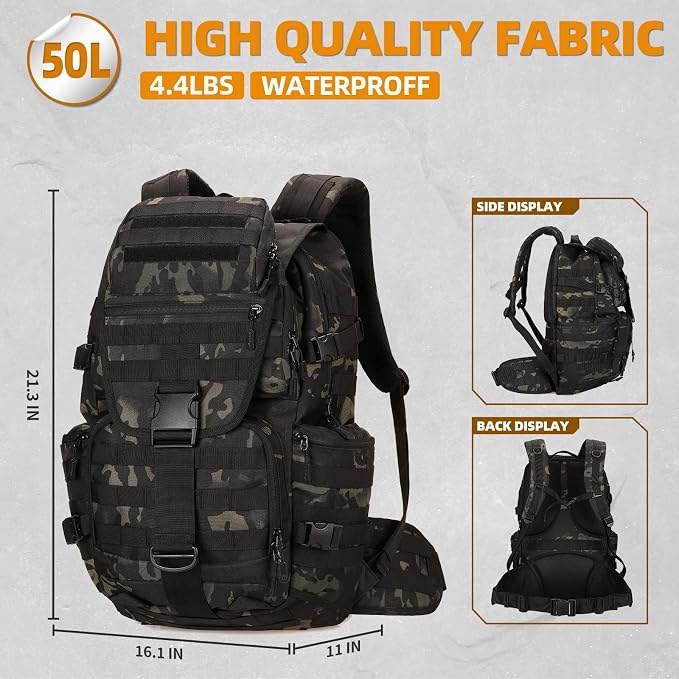 50L Military Tactical Backpack Hiking Waterproof Backpack Large Military Pack 3 - Image 2