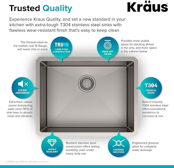 KRAUS Standart PRO™ 23-inch 16 Gauge Undermount Single Bowl Stainless Steel - Image 4