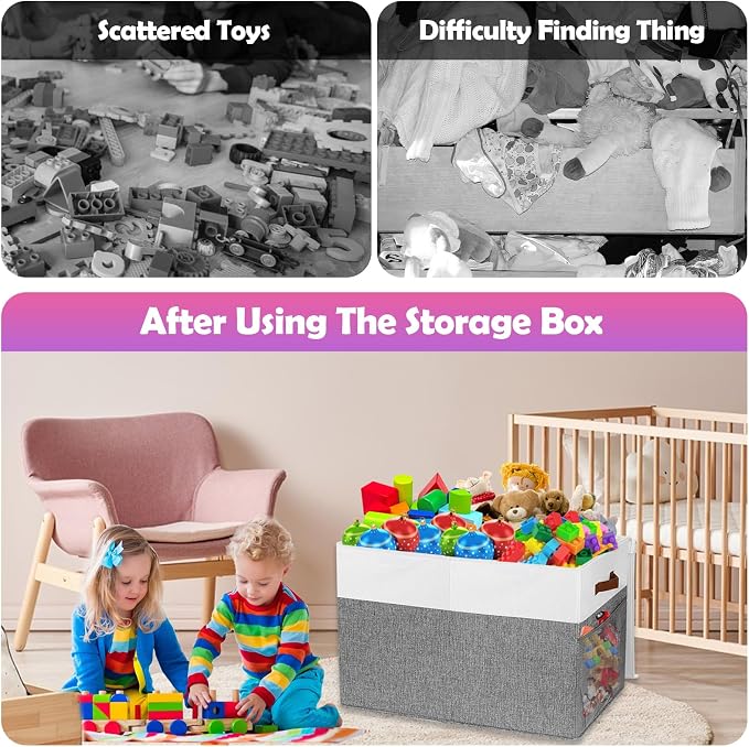 Large Toy Storage Box with Lid, Collapsible Sturdy Toys Storage Organizer Chest - Image 7
