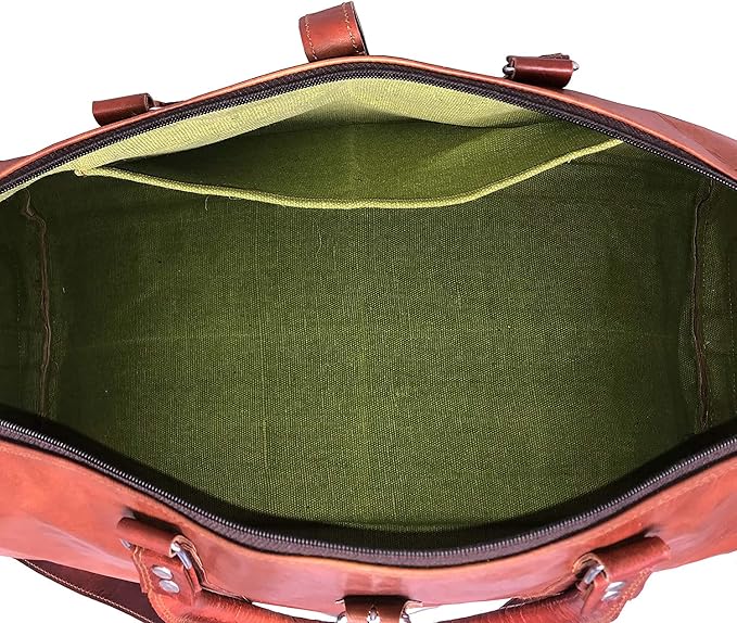Leather 24 Inch Luggage Handmade Duffel Bag Carryall Weekender Travel Overnight - Image 7
