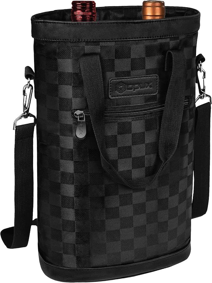 opux Two Bottle Wine Bag Carrier Tote, Insulated Leakproof 2 Bottle Wine Cooler - Image 2