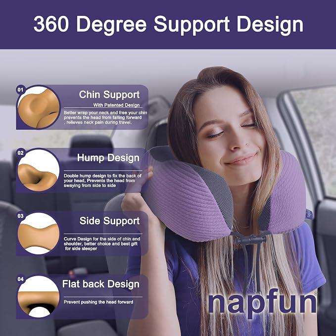 napfun Neck Pillow for Traveling, Upgraded Travel Neck Pillow for Airplane 100% - Image 3